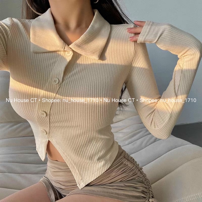 Áo body tay dài nữ cổ bẻ QC kèm ảnh thật