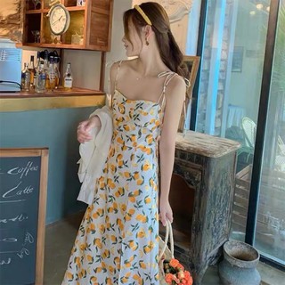 Váy hoa 2 dây xẻ tà