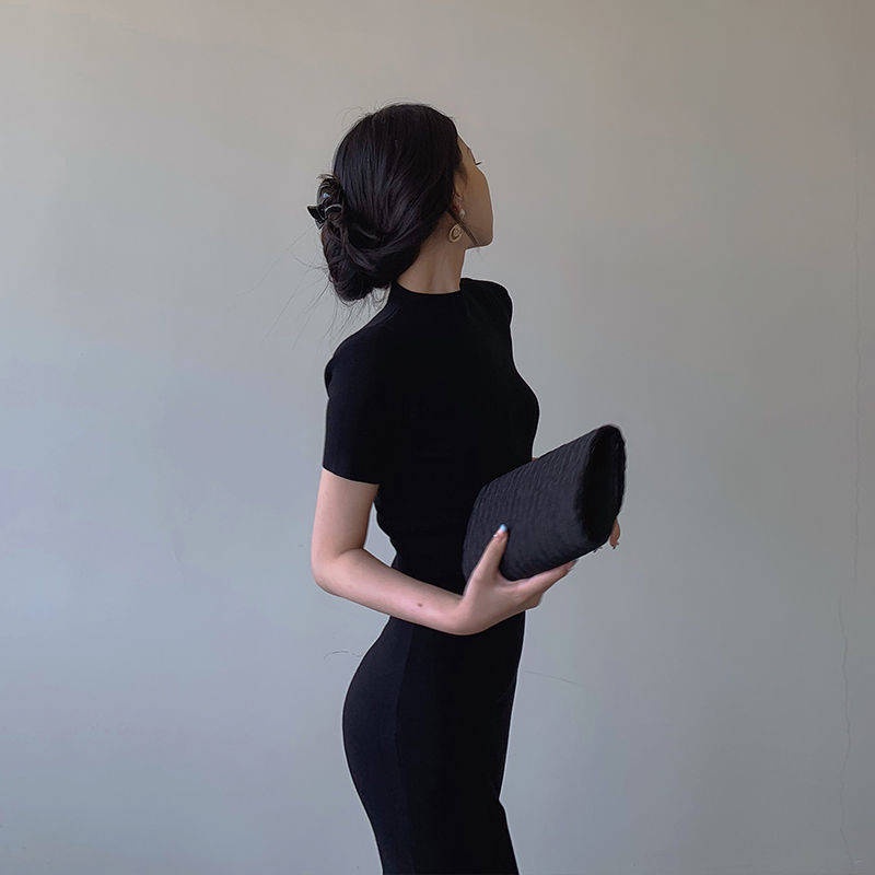đầm body Đầm Dệt Kim Dáng Ôm Dài Màu Đen Thời Trang Mùa Hè Cho Nữ