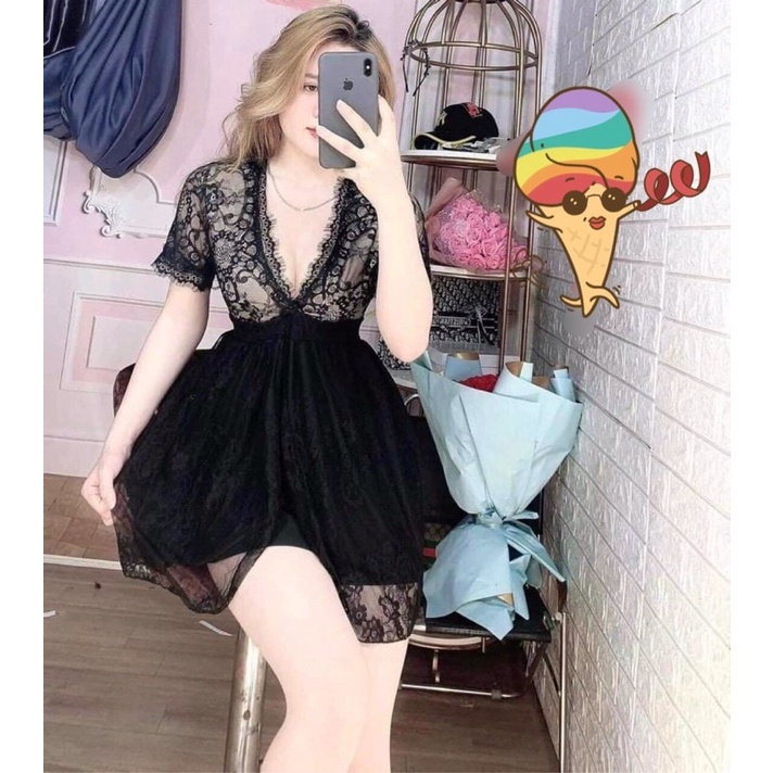 Set ren ngủ y hình - bộ  phối ren kèm quần