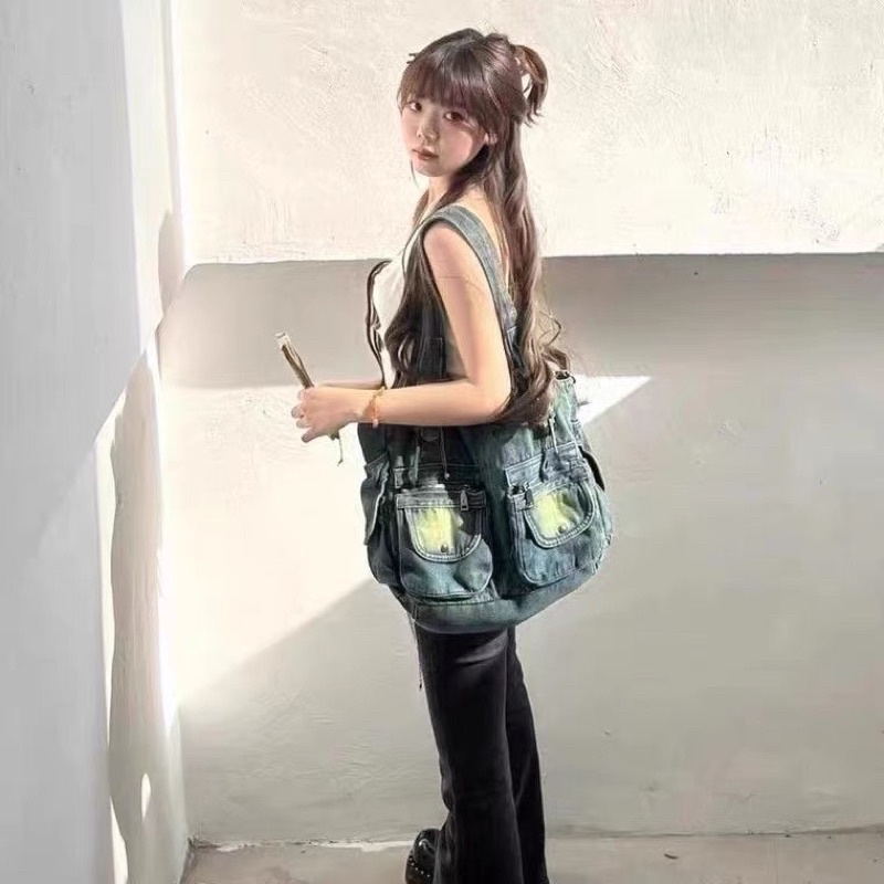 Túi DENIM bản to phong cách đường phố