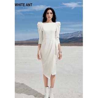 Đầm Công Sở Dáng Ôm Nữ WHITE ANT Thiết Kế Cổ Thuyền Tay Bồng Điệu, Chất Cotton Organic Cao Cấp 120402003