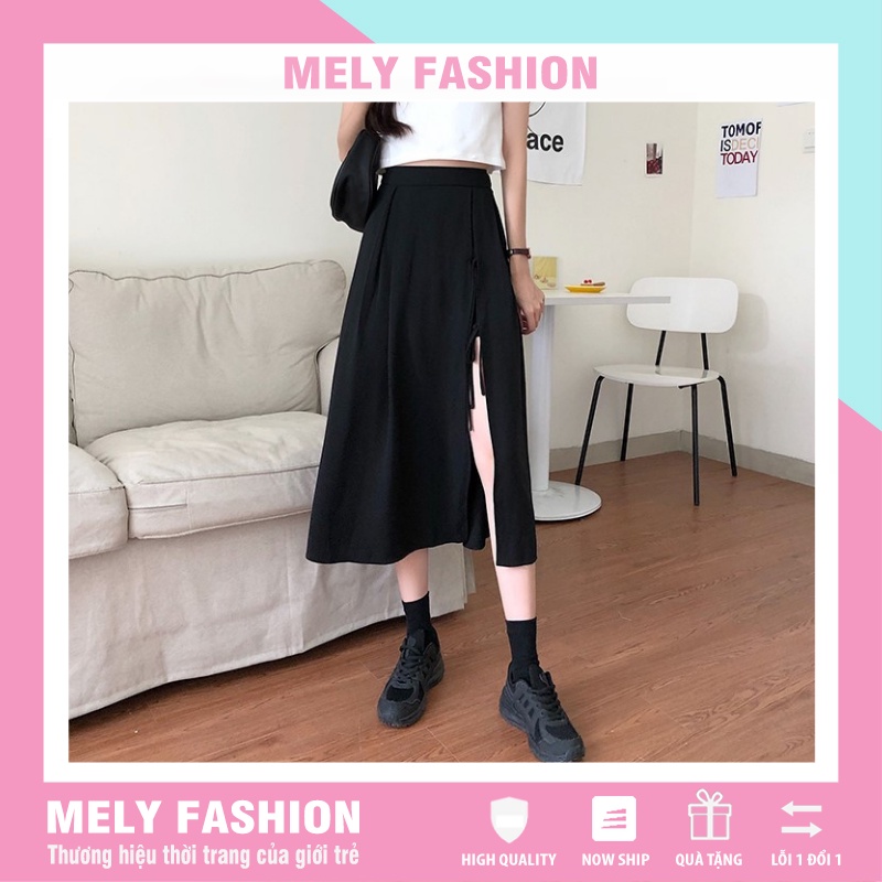 Chân váy Midi xẻ tà dài có dây thắt nơ cá tính phong cách sang trọng có big size Mely's Fashion CV20
