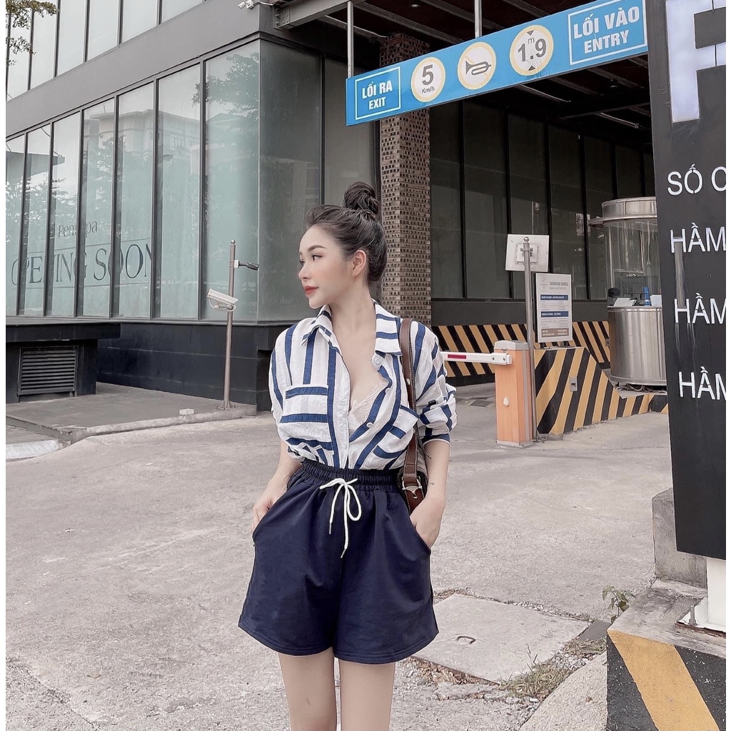 [SET SƠ MI ] Set Trang Phục Nữ, Set Đồ Cá Tính Áo Sơ Mi Kẻ Phối Quần Ngắn | BigBuy360 - bigbuy360.vn