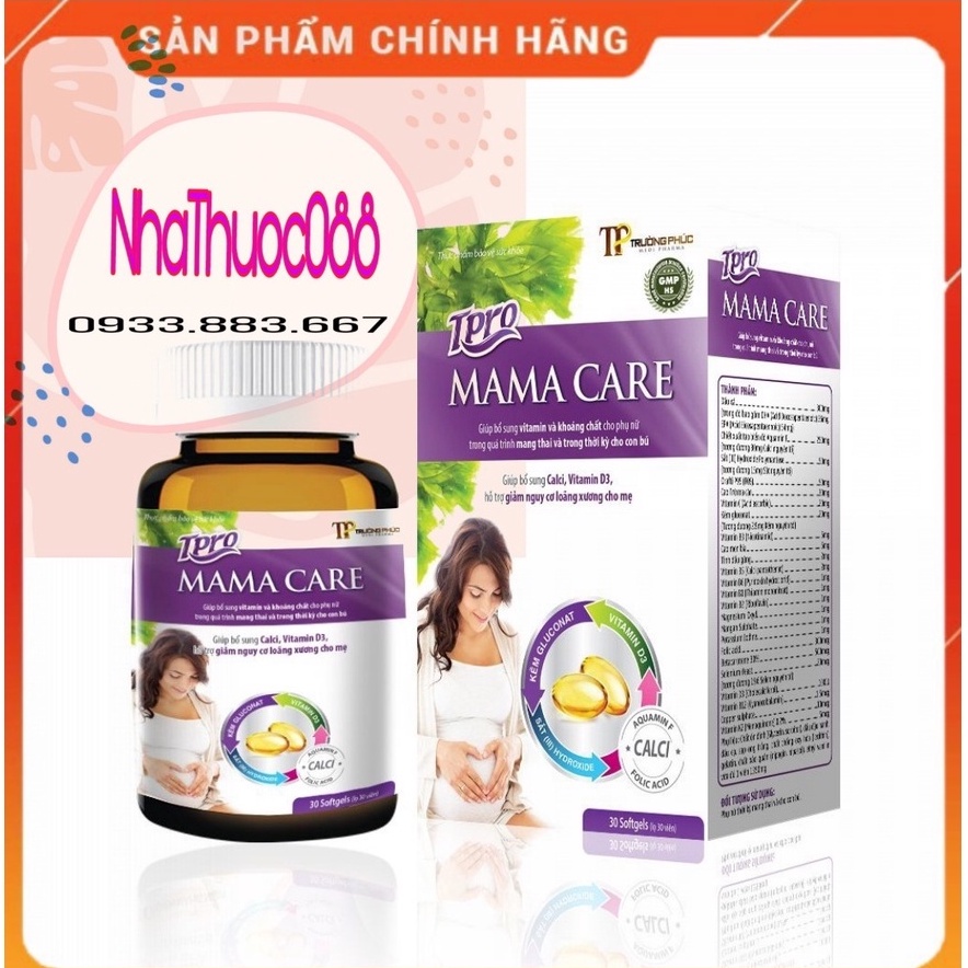 Mama Care - Viên uống bổ sung vitamin tổng hợp cho bầu - Bổ sung canxi, sắt, DHA giúp thai nhi phát triển toàn diện