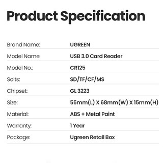 Đầu Đọc Thẻ Nhớ Ugreen USB 3.0 Micro SD TF CF MS 4 Trong 1