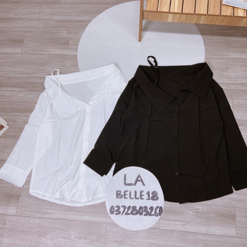 Áo Sơ Mi lệch vai màu trắng đen sơ mi có dây vai Sơ mi lụa dáng rộng giấu quần | BigBuy360 - bigbuy360.vn