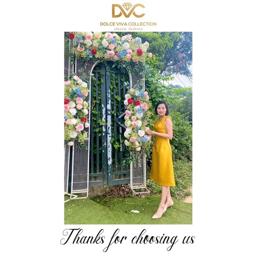 V2642 Váy vàng tafta dự tiệc  váy lệch vai dáng xoè dài -  Dolce viva colection