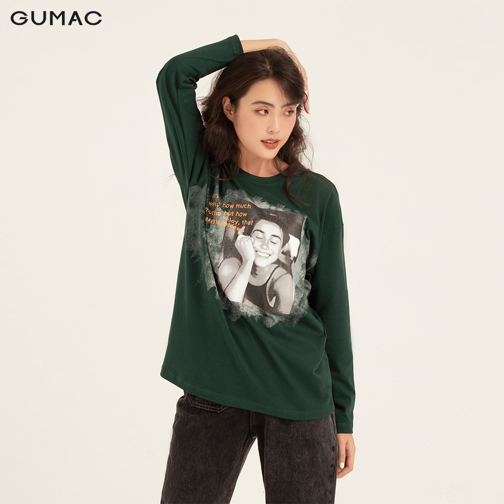 [Mã WABRGM11 giảm 10% đơn 250K] Áo thun nữ phom rộng tay dài in loang GUMAC thiết kế basic ATB1123 | BigBuy360 - bigbuy360.vn