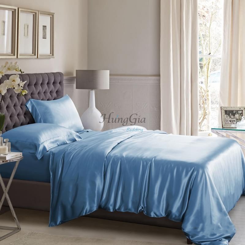 CHÍNH HÃNG- Màu Blue-Chăn Ga Gối Lụa CAO CẤP-Hưng Gia Bedding