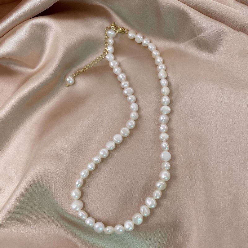 Chuỗi choker ngọc trai nhân tạo dẹt bóng đẹp 6ly