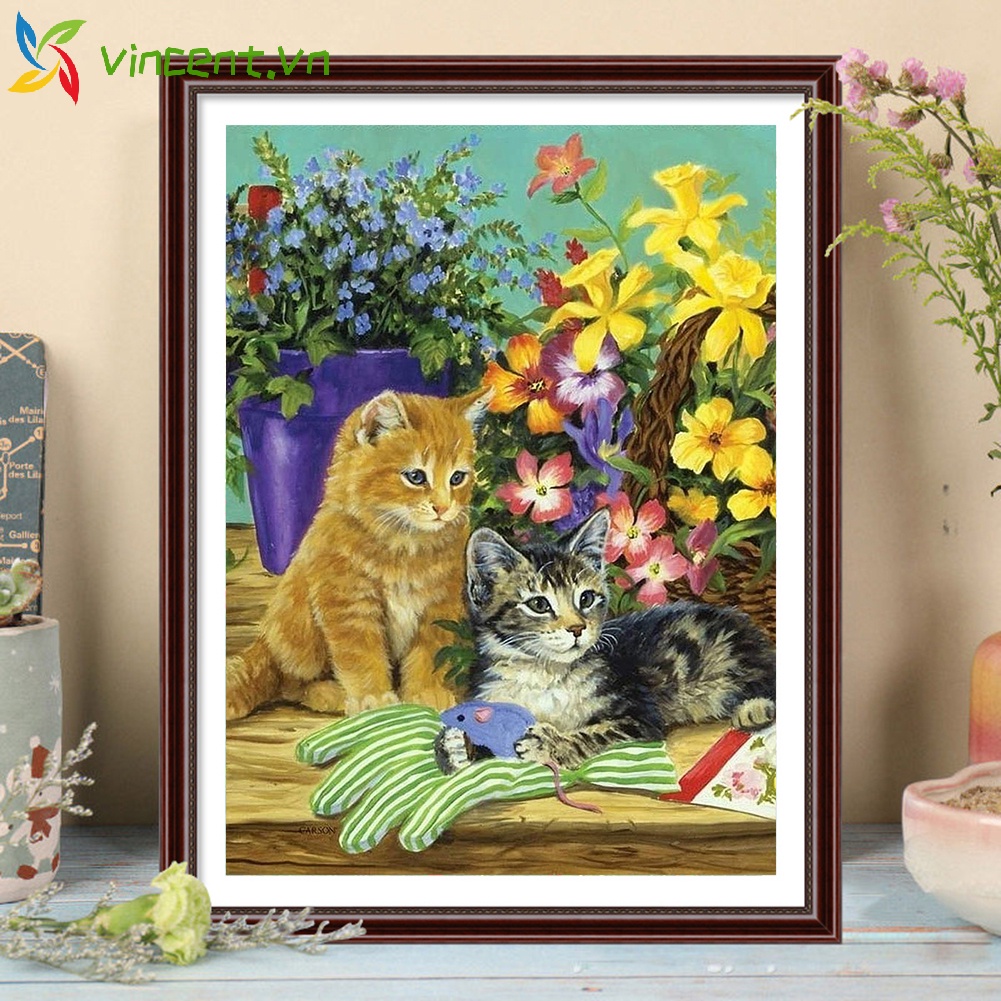 Bộ tranh thêu chữ thập hình mèo con 11CT dễ thương