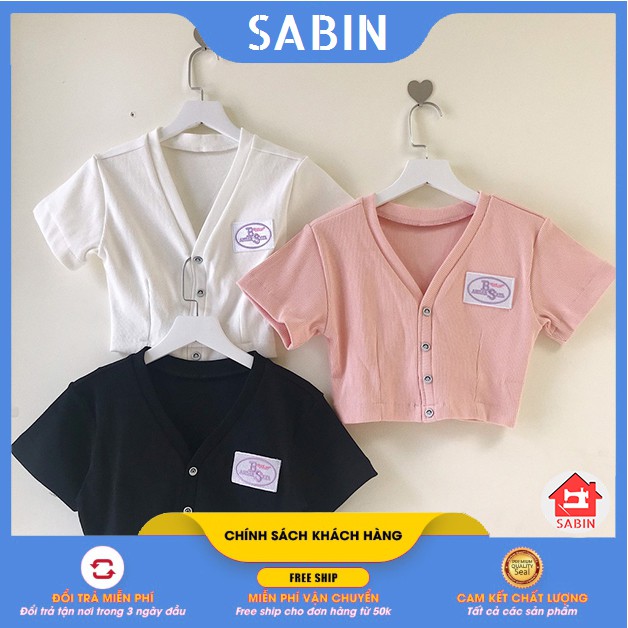 [BÁN SỈ] Áo croptop bae Unisex cổ V cúc thêu chất cotton dày dặn co giãn 4 chiều SABI SHOP FREE SIZE DƯỚI 60KG | BigBuy360 - bigbuy360.vn
