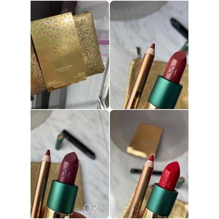 Chì kẻ môi + Son môi + ví - Combo 3 món Kiko Holiday Gems Timeless Lip Kit - Italy