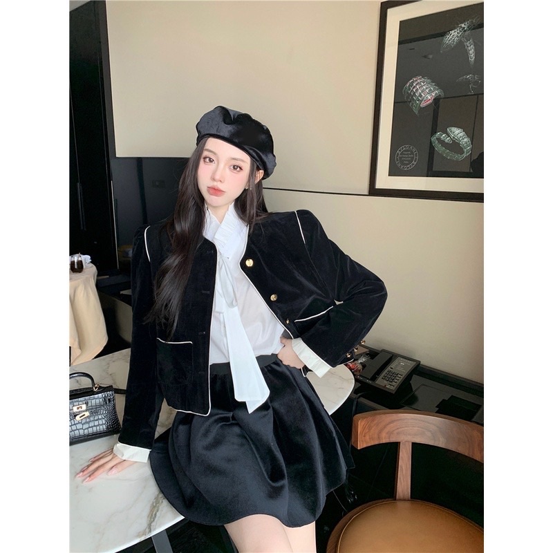 𝐎𝐑𝐃𝐄𝐑. Áo Khoác Nhung Phong Cách Retro Kiểu Pháp (ẢNH THẬT Ở CUỐI) | BigBuy360 - bigbuy360.vn