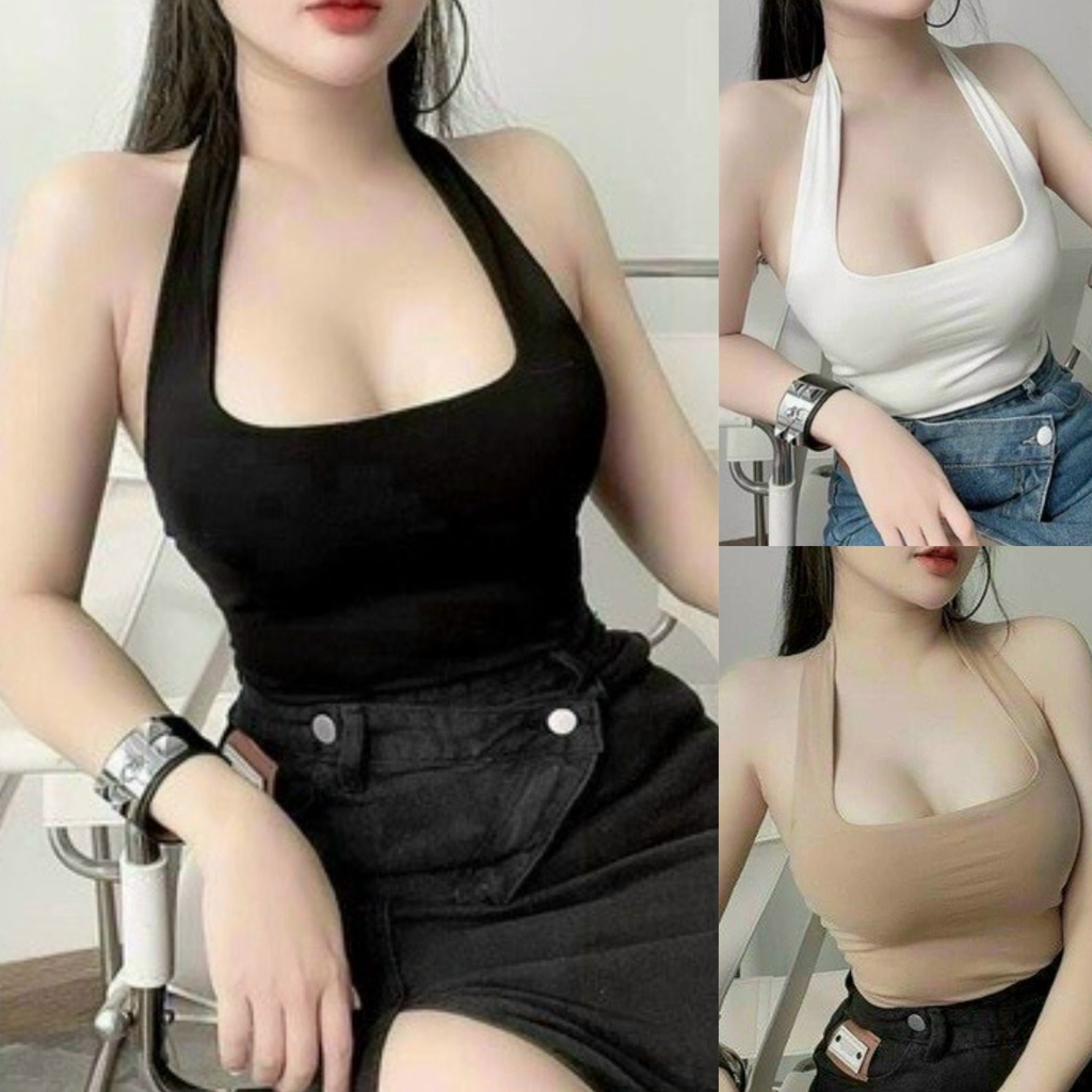 Áo cổ yếm croptop body sexy HO102, áo dáng ngắn khoét vai sexy quyến rũ có sẵn đệm ngực