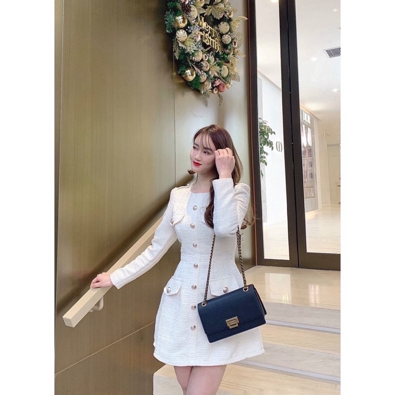 Váy Dạ tweed trắng cúc đồng, Chất đẹp - December Fashion | BigBuy360 - bigbuy360.vn
