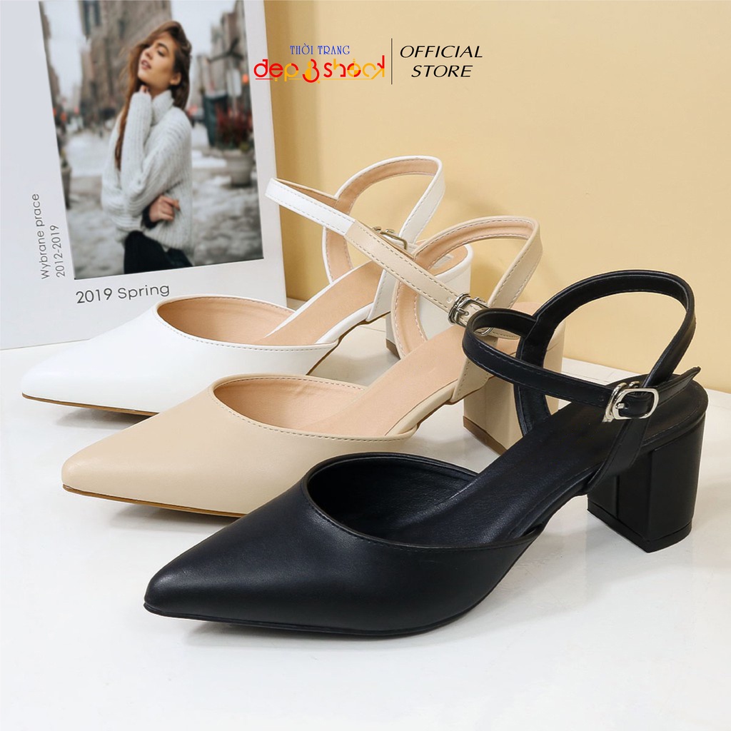 Sandal cao gót big size bít mũi hở hậu gót vuông 5cm Ms19017