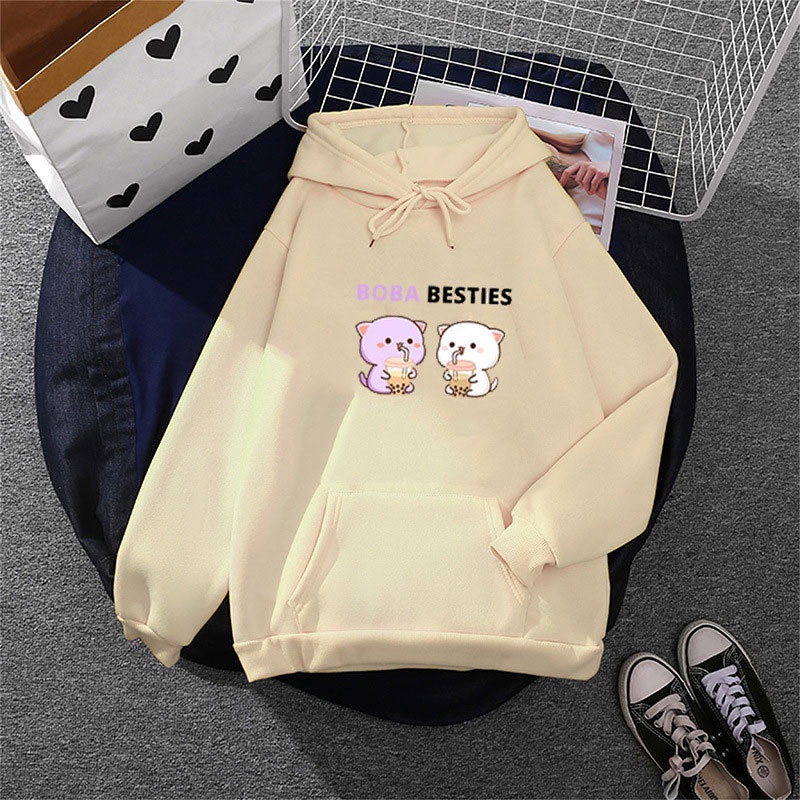 Áo Hoodie Tay Dài Dáng Rộng In Họa Tiết Hoạt Hình Xinh Xắn Cho Nữ