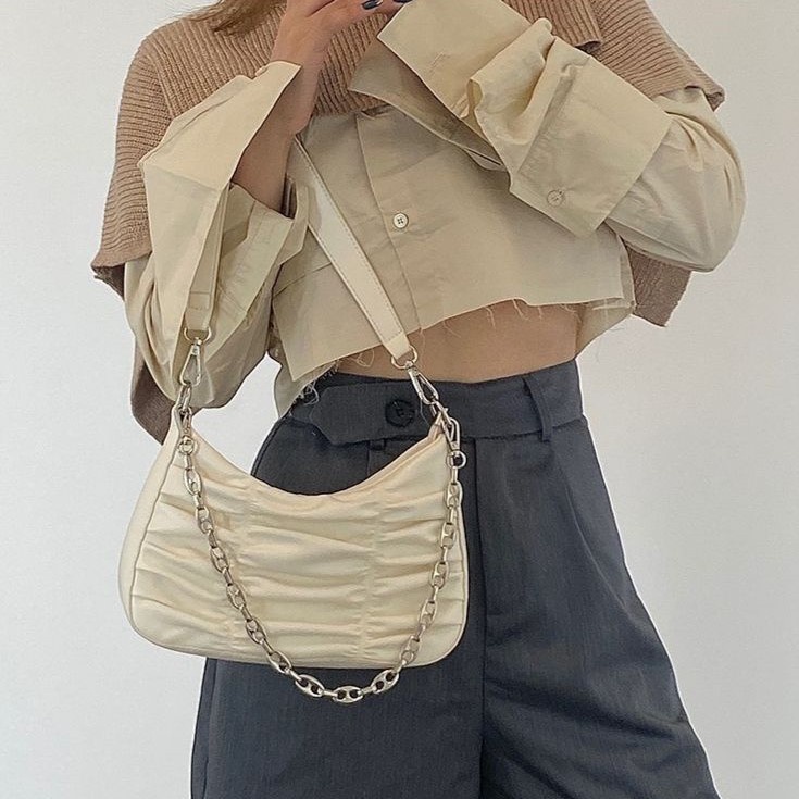 Túi Kẹp Nách Nữ Linh Store Túi Kẹp Nách Da Dây Xích Đeo Chéo Nhún Bèo Hàng Quảng Châu - LS31