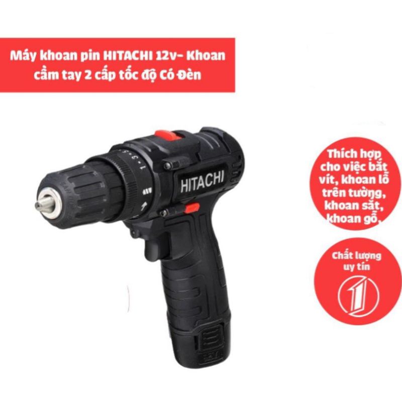 Máy khoan dùng pin cầm tay Hitachi 12V có trang bị đèn và 2 cấp tốc độ giúp bắn vít một cách chuyên nghiệp