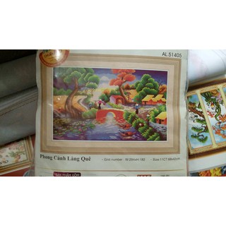 Tranh thêu chữ thập Phong cảnh làng quê 51405-68x42cm