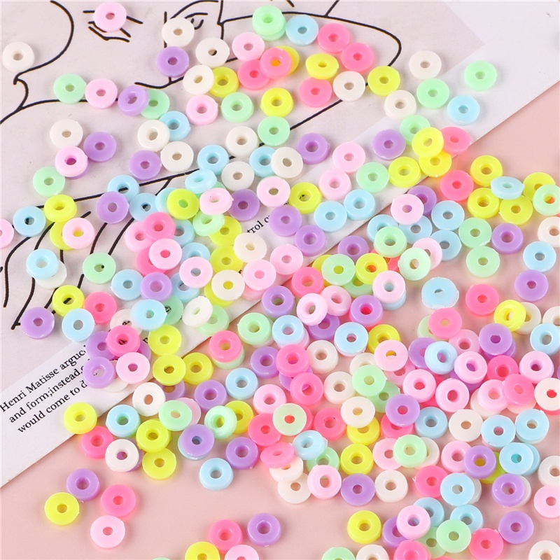 830 Hạt nhựa tròn dẹt xỏ lỗ 6mm làm trang sức / vòng tay thủ công
