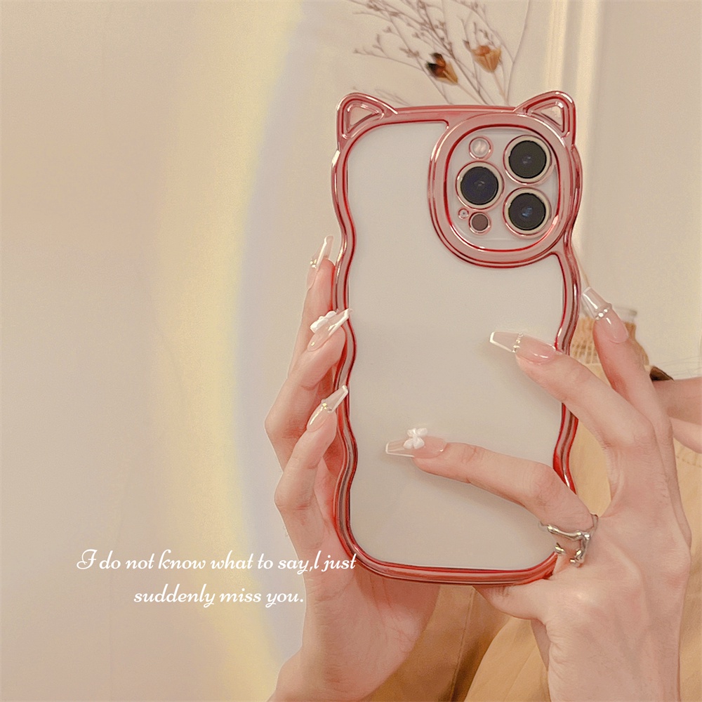 Ốp Điện Thoại TPU Mềm Trong Suốt Mạ Điện Đính Tai Mèo Cho iPhone 13 12 11 Pro Max XS Max X 8 7 Plus