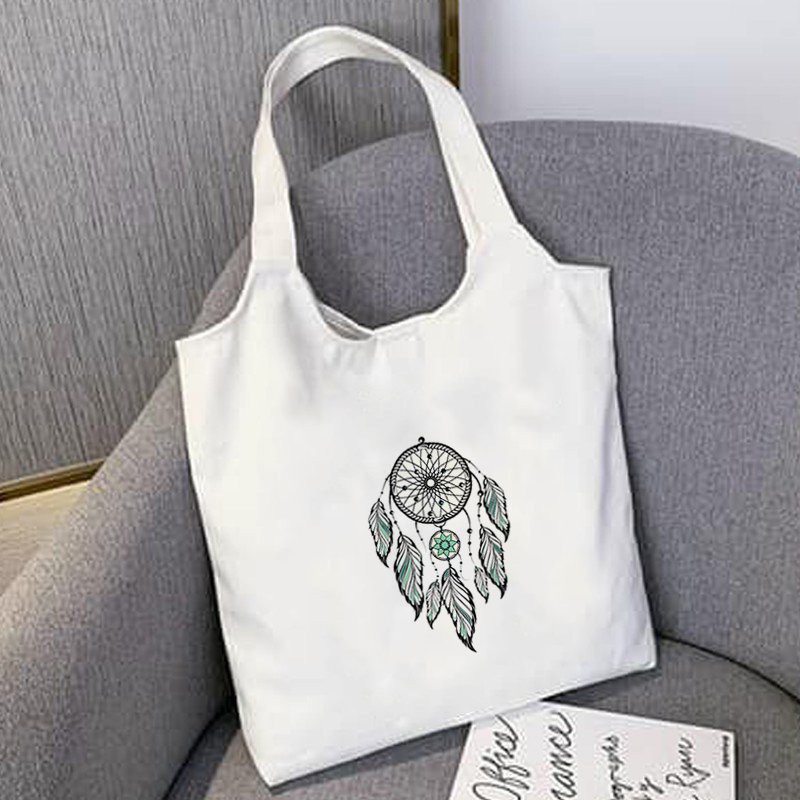 Túi tote vải canvas có khóa kéo miệng túi in hình dễ thương | WebRaoVat - webraovat.net.vn