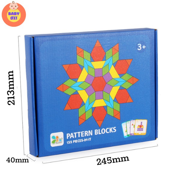 Bộ ghép hình Pattern Block bằng gỗ 155 chi tiết, sáng tạo cho giáo dục mầm non, phát triển trí tuệ cho trẻ từ 3 - 7 tuổi