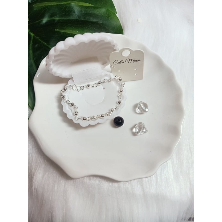 Vòng tay/Lắc tay bạc S925 hình cầu tròn Cat's Moon phong cách Hàn Quốc