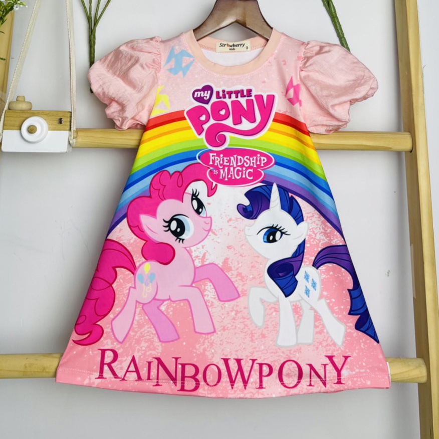 Đầm thun from suông chữ A in 3d ngựa pony  công chúa elsa và nàng tiên cá siêu mềm mát  cho bé gái