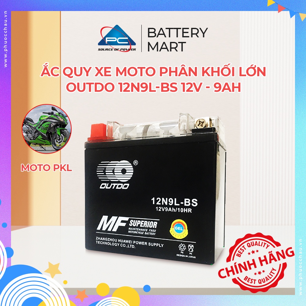 [Mã LIFEXANH03 giảm 10% đơn 500K] ẮC QUY XE MOTO PHÂN KHỐI LỚN OUTDO 12N9L-BS 12V - 9AH