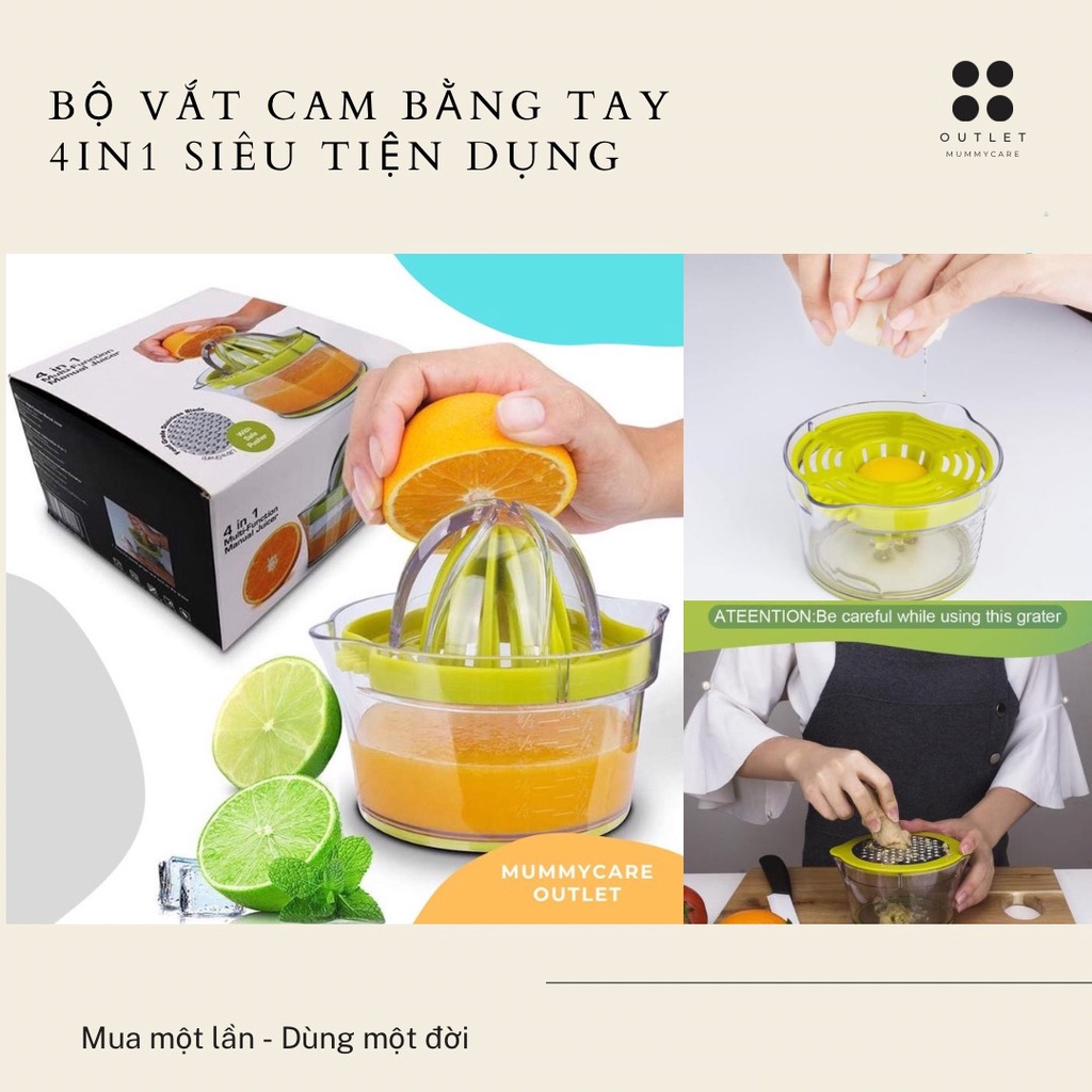 Bộ vắt cam bằng tay kiêm nạo và tách lòng đỏ trứng 4in1 siêu tiện dụng