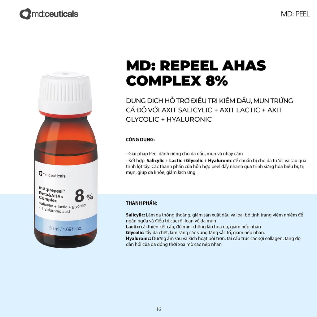 Md:ceuticals Beta &amp; AHAs Complex 8% Pre-Peel Giúp Kiểm Soát Bã Nhờn &amp; Tình Trạng Mụn Kích Ứng Trên Nền Da Nhạy Cảm