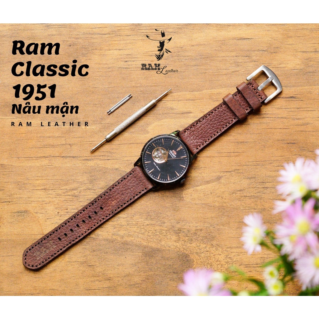 Dây Đồng Hồ Da Thật RAM Leather 1951 Da Bò Thật Nâu Hạt Bền Đẹp