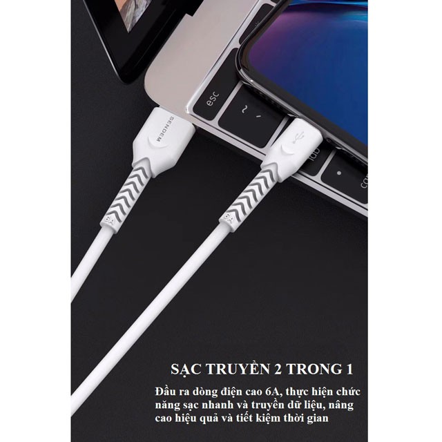 Dây sạc nhanh SD Design T8 dòng điện 6A chống đứt,Cáp sạt chân ip,MicroUSB,Type C, bảo hành 12 tháng
