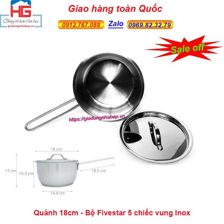 Bộ nồi inox fivestar 5 chiếc 3 đáy từ vung Inox