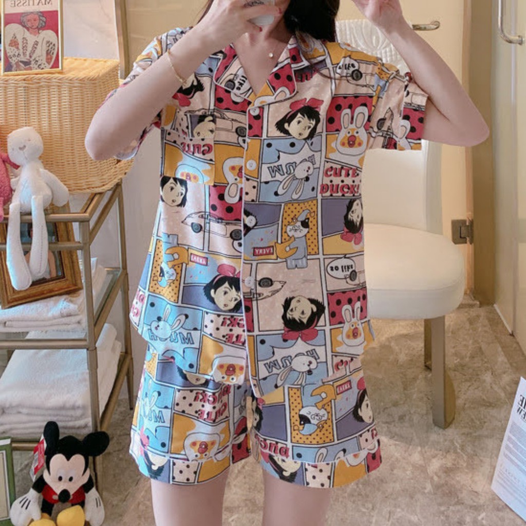 Đồ bộ Pijama quần đùi áo cộc tay hoạt hình dễ thương mặc ngủ mặc nhà cho nữ