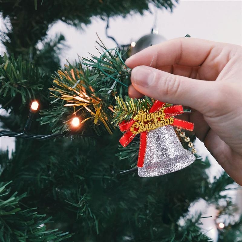 Set 6 Chuông Giáng Sinh / Năm Mới Bằng Nhựa Phối Kim Tuyến Lấp Lánh Trang Trí Nhà Cửa