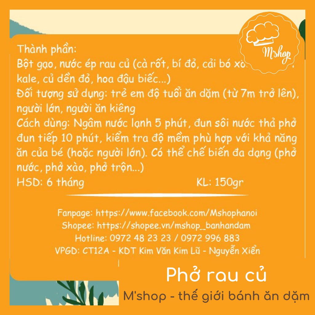 Phở rau củ hữu cơ ăn dặm, ăn kiêng, eatclean M'shop