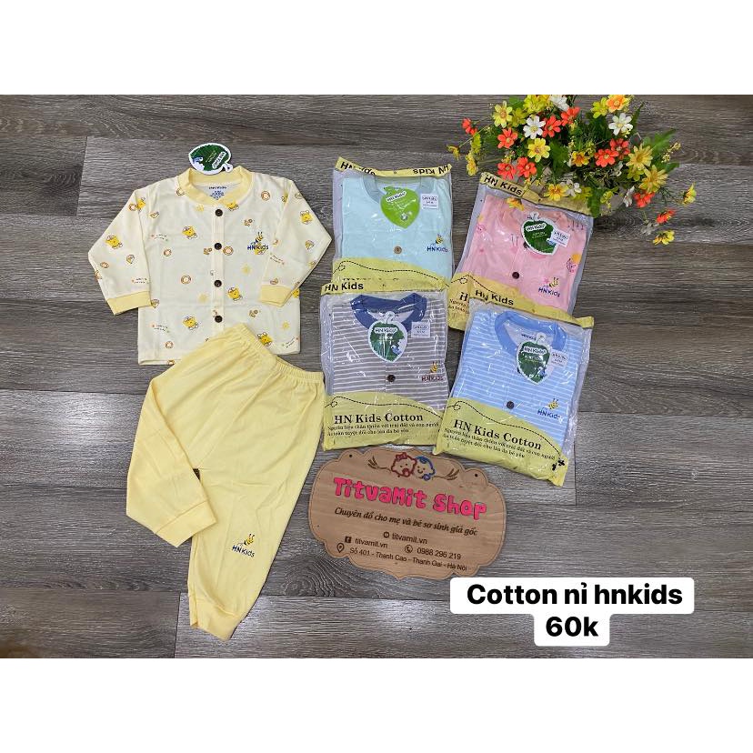 Bộ dài hnkids cúc giữa cotton nỉ, bộ dài tay cho bé trai bé gái