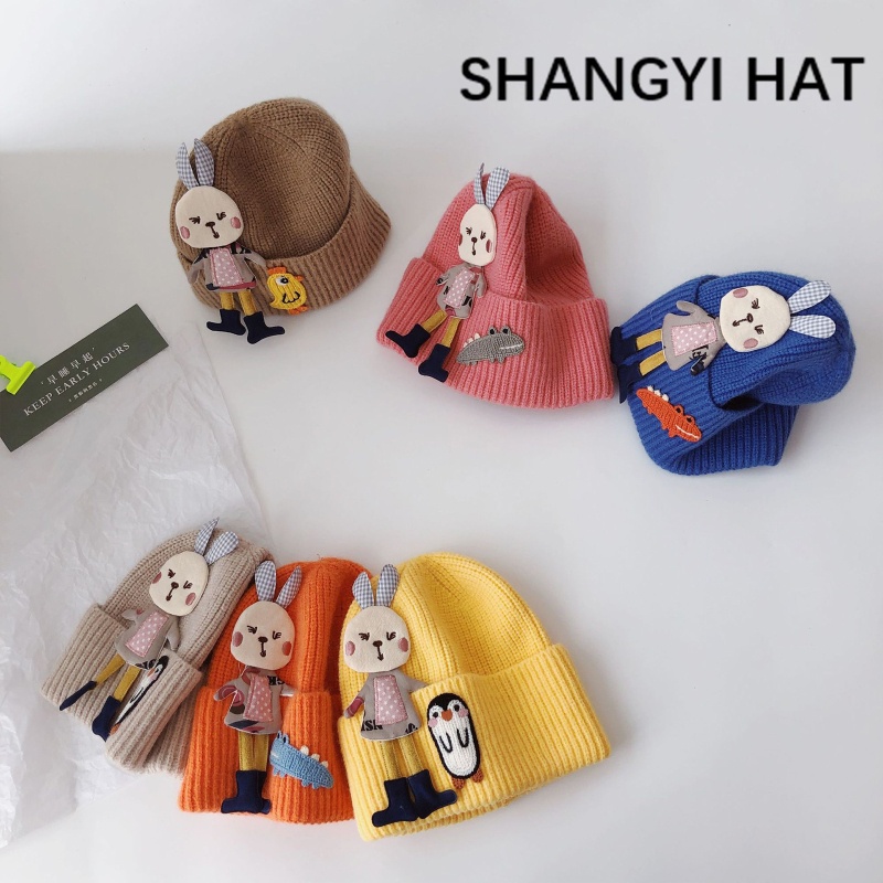 Mũ Beanie Đan Len Hình Khủng Long / Thỏ Dễ Thương Giữ Ấm Mùa Đông Cho Bé