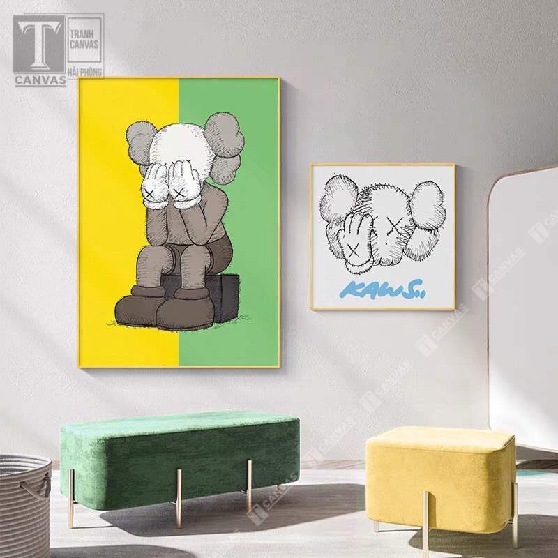 Tranh Canvas tràn viền treo tường phòng khách, tranh hiện đại, tranh Kaws Toy màu sắc MÃ KAWS 84-91