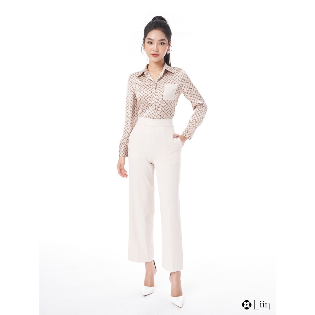 Áo sơ mi dài tay linbi họa tiết ziczac phối túi be form công sở trẻ trung, hiện đại liin clothing SM4044