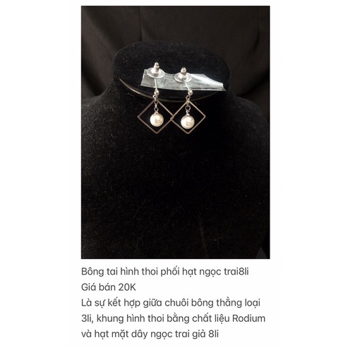 Bông tai hình thoi phối hạt trai