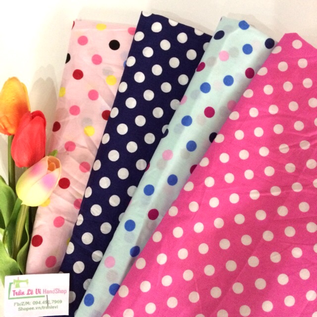 #V46🌈 VẢI TWILL HOẠ TIẾT CHẤM BI  MAY ĐỒ CHO DOLL, OBITSU, DIY, HANDMADE, QUILTING, SCRUNCHIES..