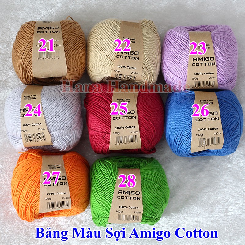 Sợi Amigo 100% cotton 30k/c 100g (bảng chọn màu 2)