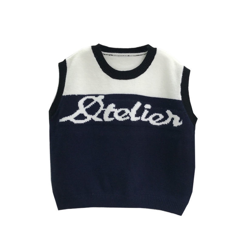 Áo Sweater Dệt Kim Không Tay Dáng Rộng Phong Cách preppy