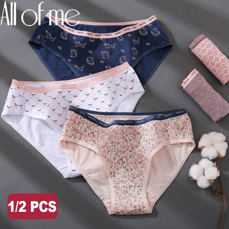 Bộ 1 / 2 Quần Lót Cotton Phối Màu Gợi Cảm Cho Nữ